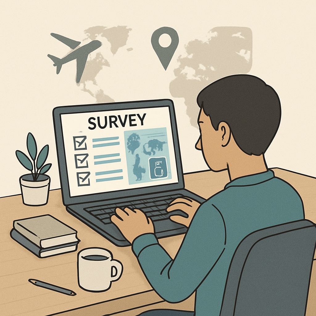 Survey participant completing a digital questionnaire about travel short videos.