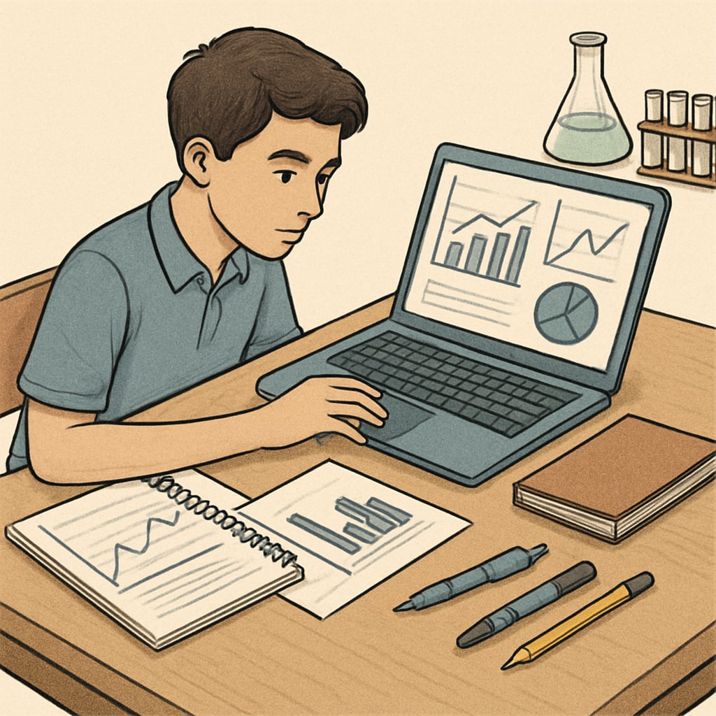 A student analyzing data for a science competition.