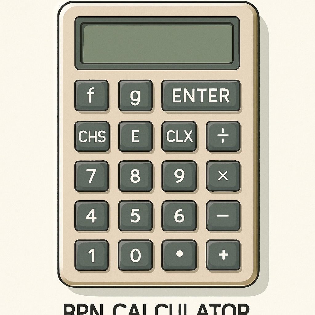 A close-up of an RPN calculator, showing its unique interface and button layout designed for sequential inputs. Close-up image of an RPN calculator interface.