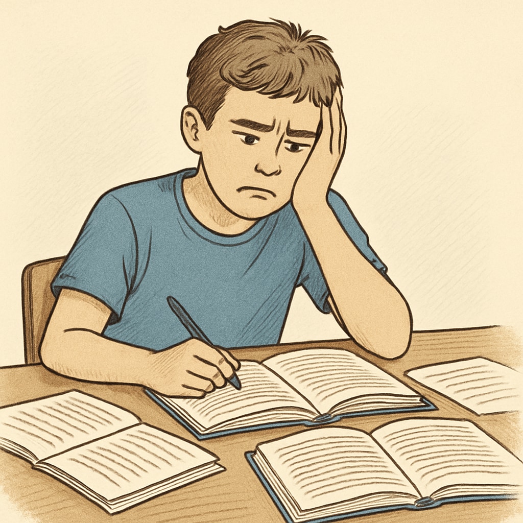 Teen facing academic challenges while studying at their desk.