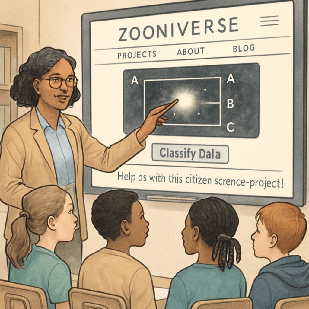 Teacher guiding students on the Zooniverse platform