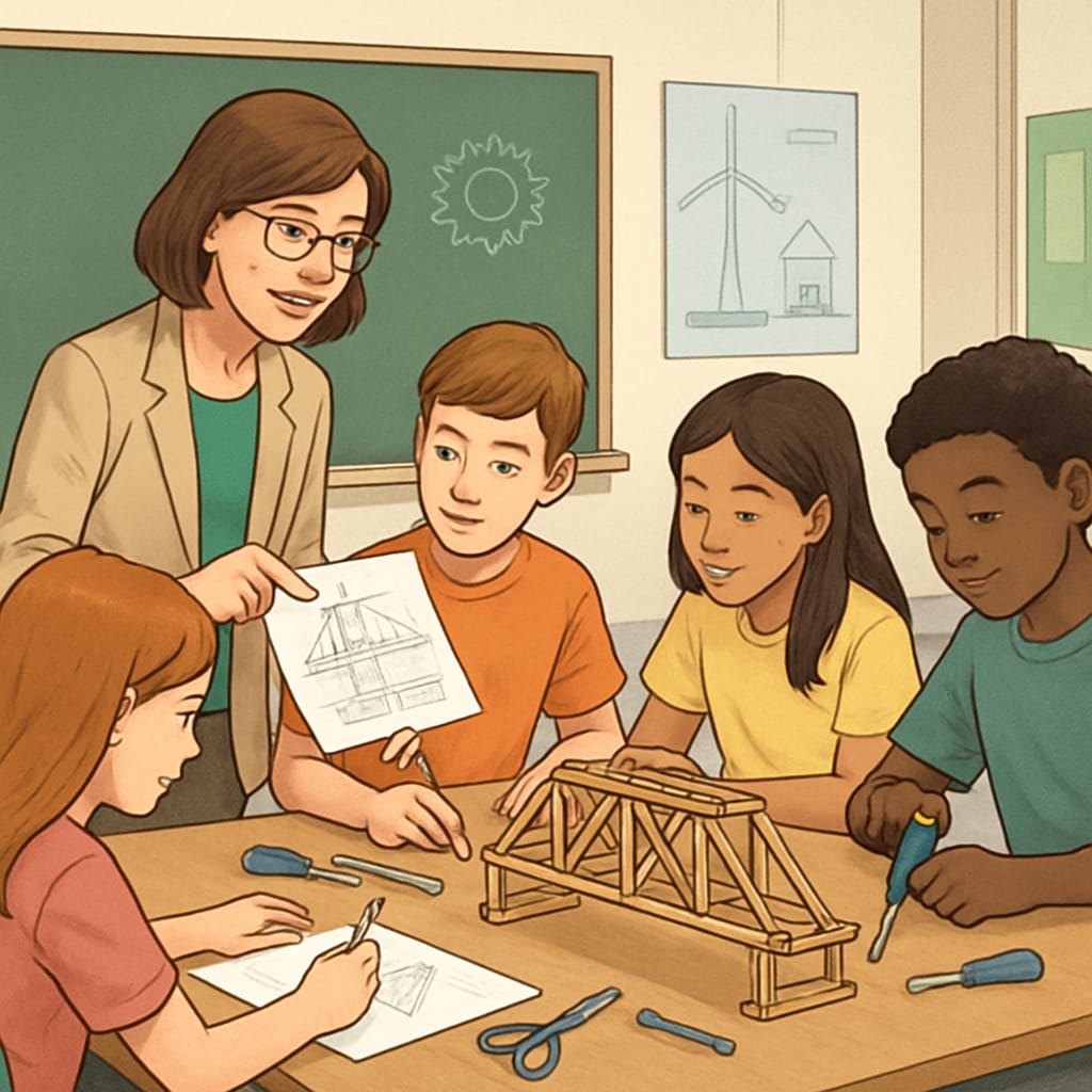 Classroom integrating engineering into education through project-based work.