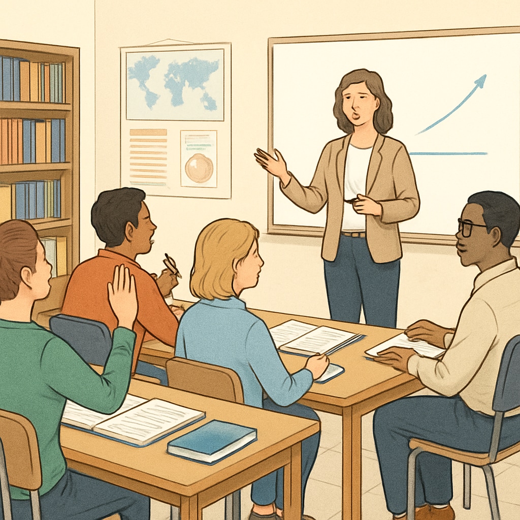 A classroom setting with adult students engaging in a continuing education program. Adult learners participating in a program to enhance their education.