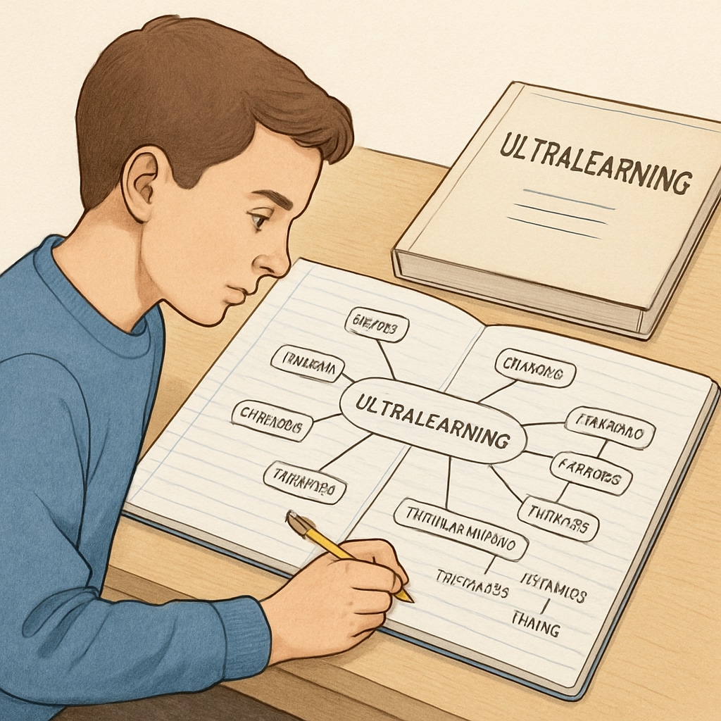A student using mind-mapping techniques in a notebook, inspired by concepts from Teen practicing mind-mapping techniques to enhance learning efficiency.