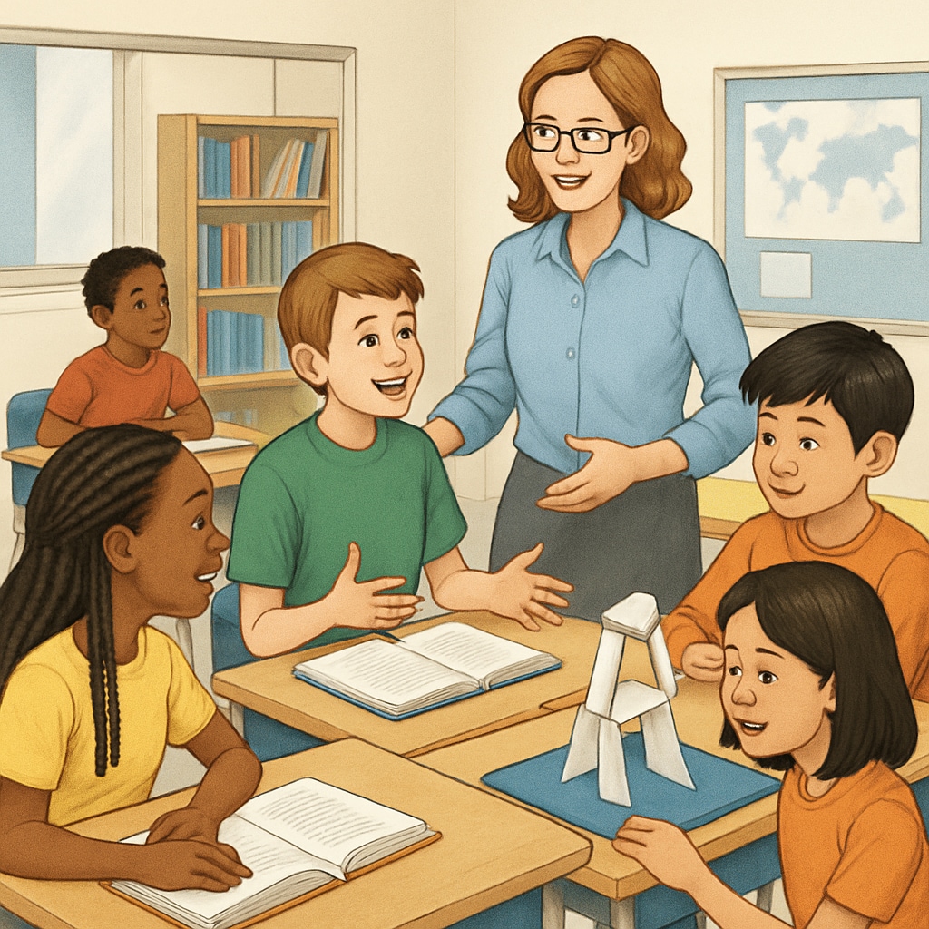 A classroom setting with a diverse group of students engaging in active learning activities, such as group discussions or hands-on projects. Students participating in active learning in a classroom setting.