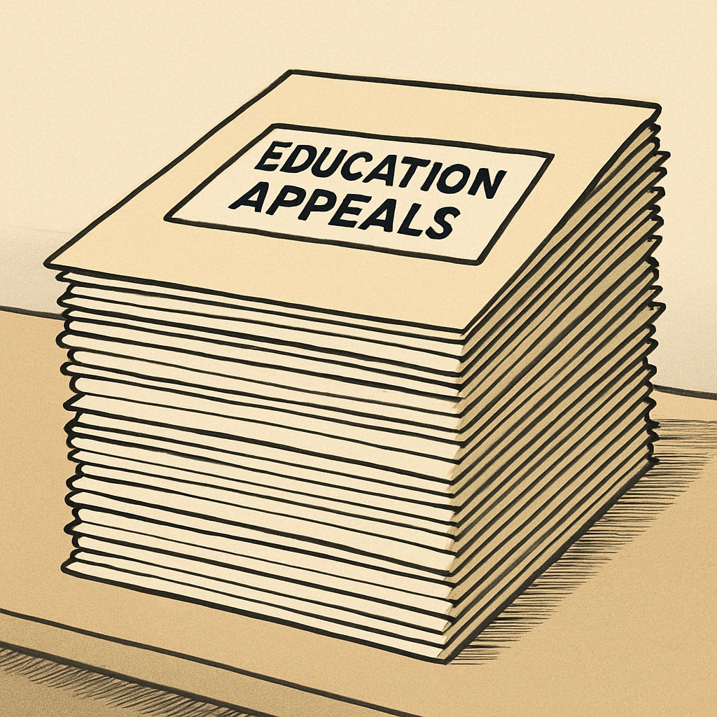 A stack of paperwork labeled Paperwork representing the challenges of SEN school applications.