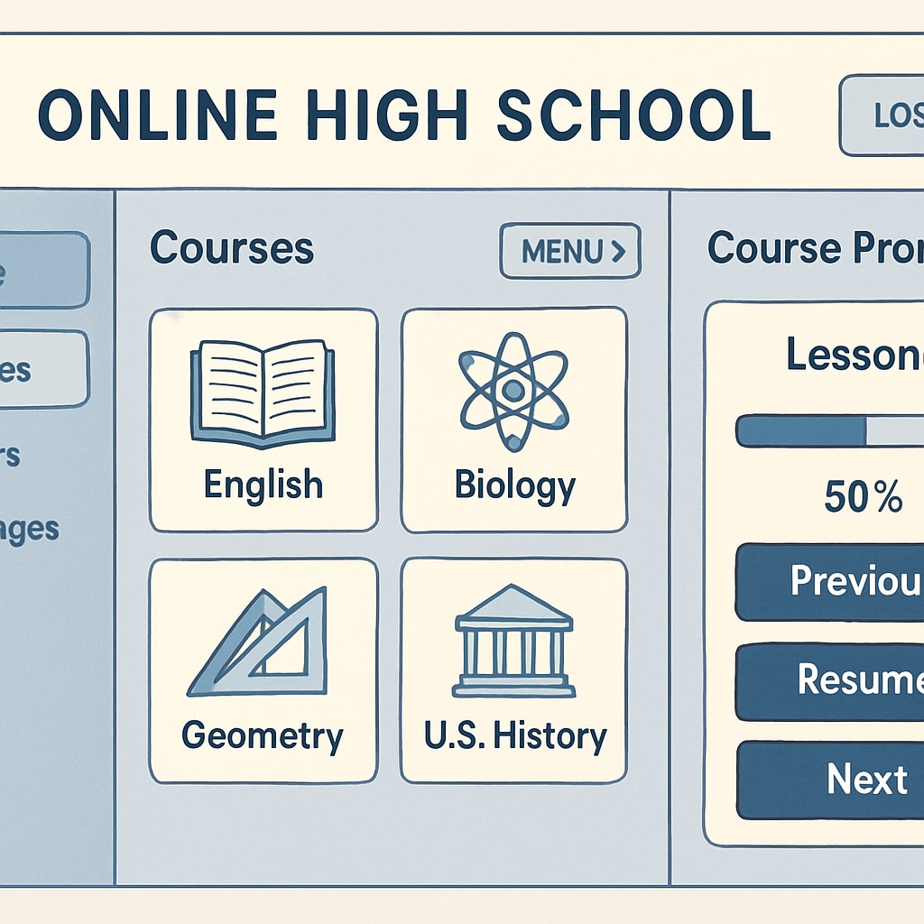 A screenshot of an online high school course portal, emphasizing ease of use and self-paced learning. Self-paced learning in online high school programs
