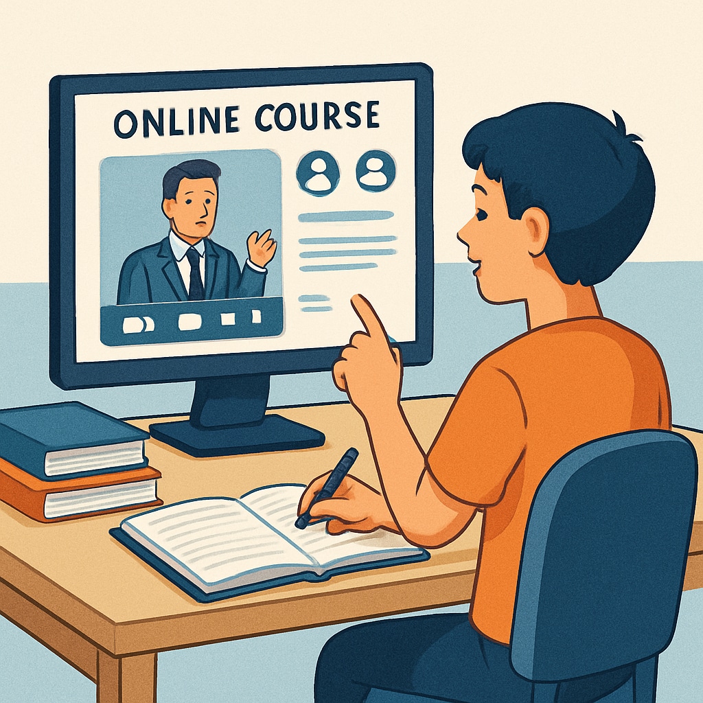 A student engaging with an online course platform, showcasing the technological advancements in remote education. Flexible online education for struggling students