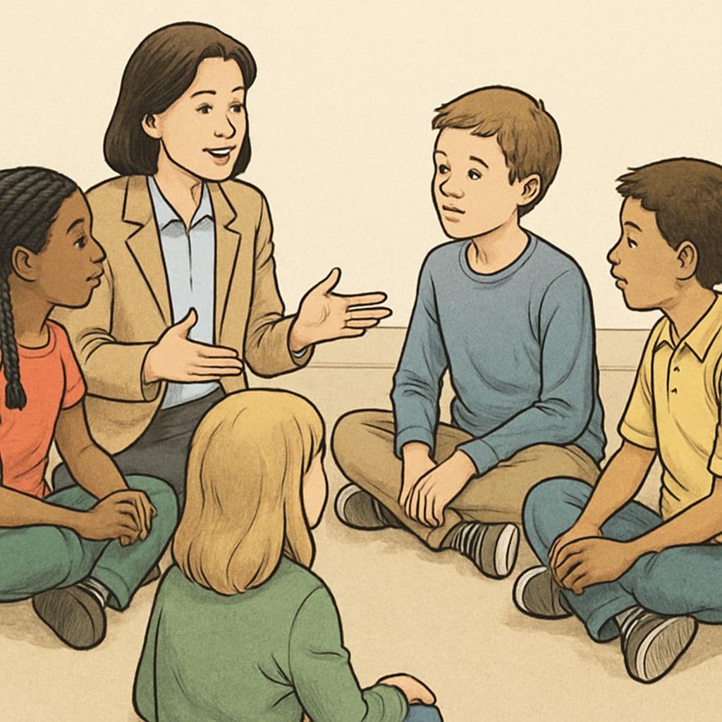 Teacher fostering open communication, demonstrating the importance of valuing opinions.