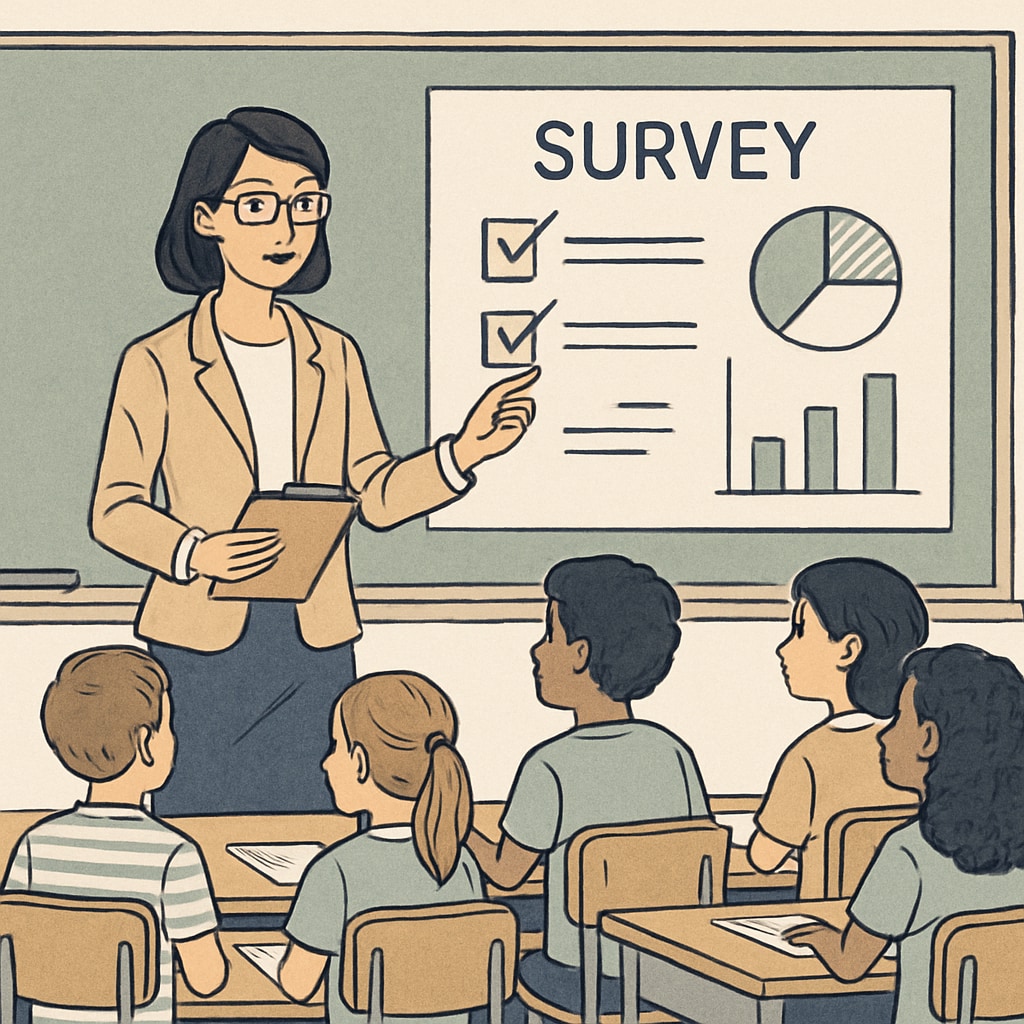 Teacher discussing learning method surveys with students in a classroom