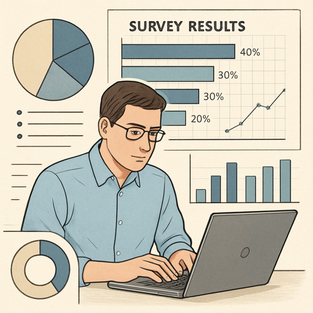Researcher studying survey data on learning methods and educational trends