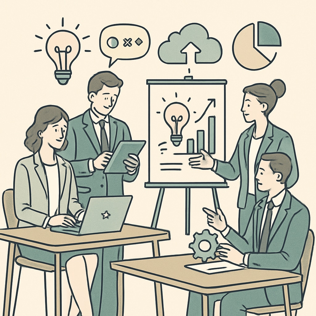 Employees demonstrating adaptability and teamwork in a modern workplace.
