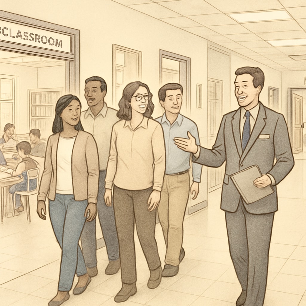 Parents visiting a public elementary school.