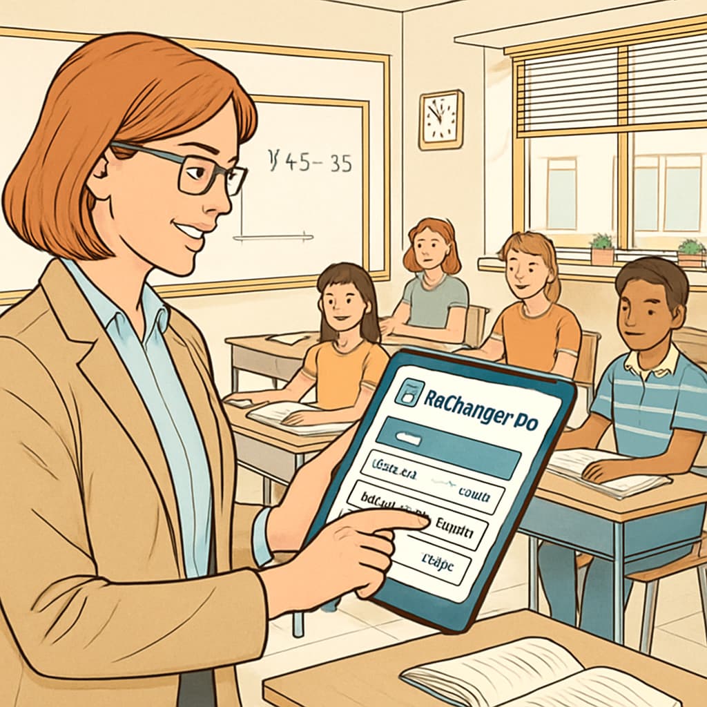 Teacher using an educational app to enhance teaching efficiency in class.