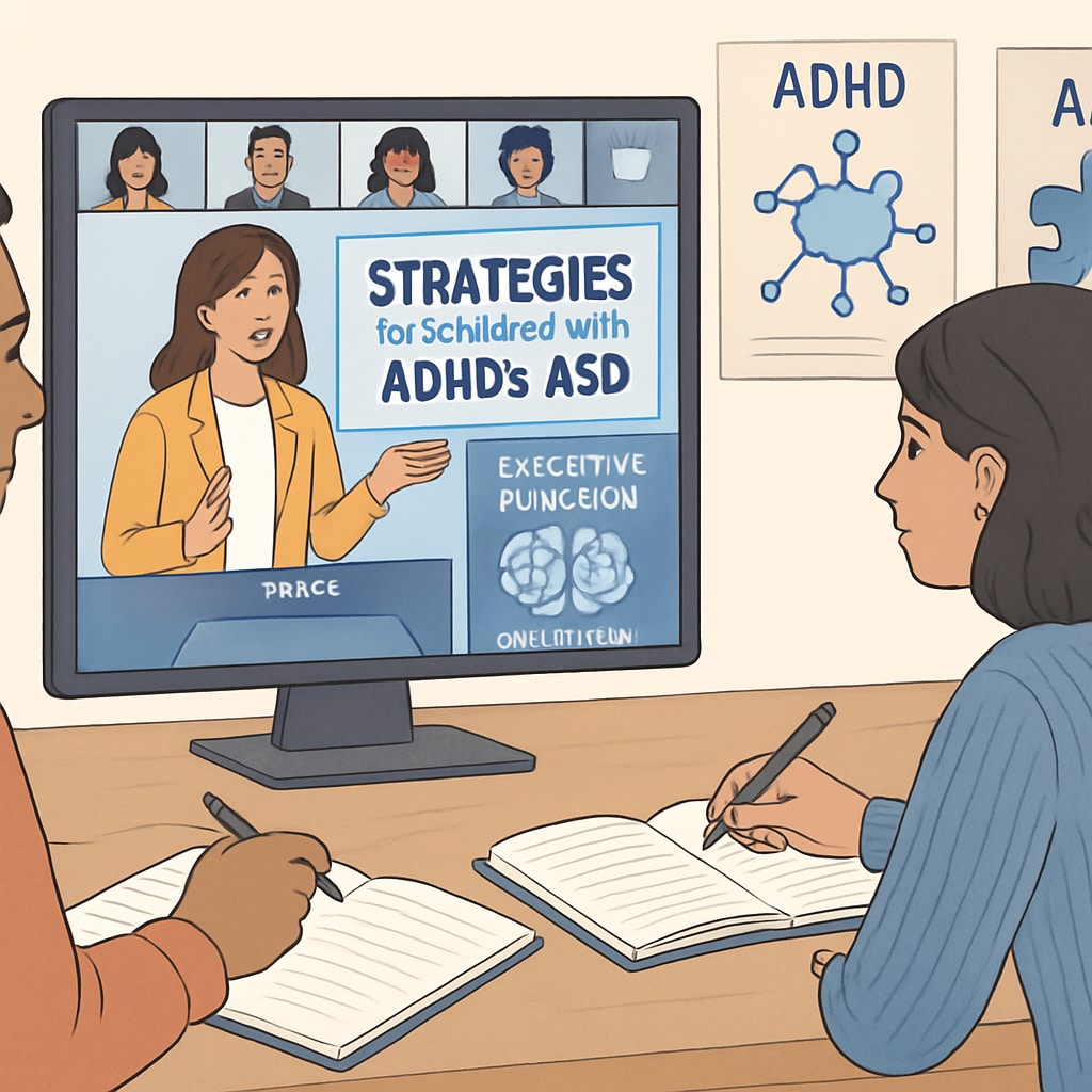 Parents attending an online summit to improve executive function skills for children with ADHD and ASD.
