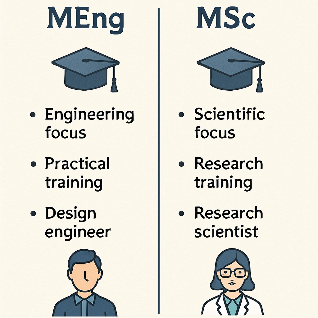 A chart comparing MEng and MSc programs in design engineering, providing insights into degree choices and career paths.