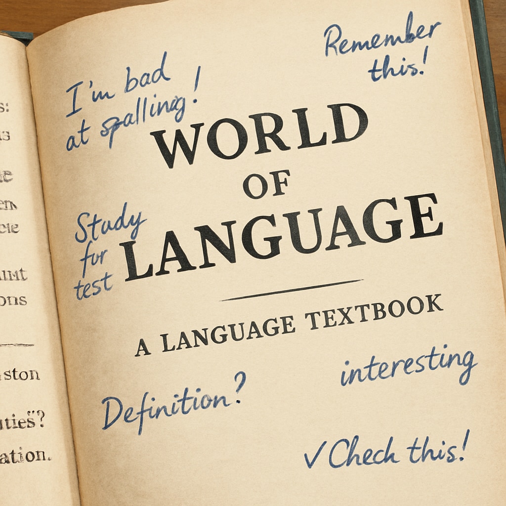 A close-up of a vintage language textbook with handwritten notes, symbolizing the personal connection students had with A vintage language textbook with notes, representing the personal impact of