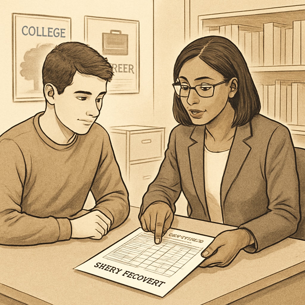 High school student analyzing transcript for credit recovery plan.