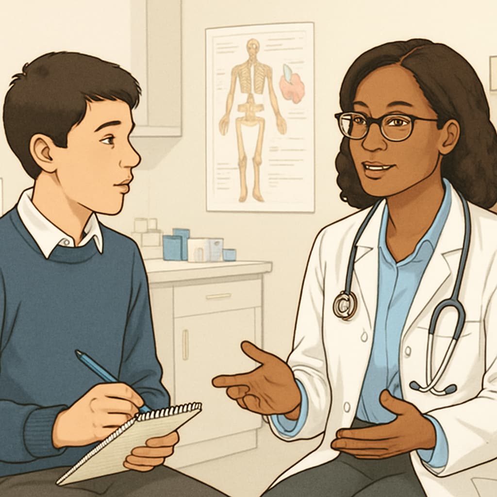 A student conducting an interview with a doctor to explore medical career options.