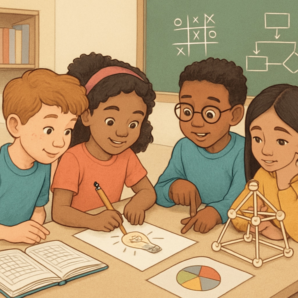 A diverse group of children engaged in creative problem-solving activities. Children participating in creative tasks, emphasizing talent assessment beyond tests.