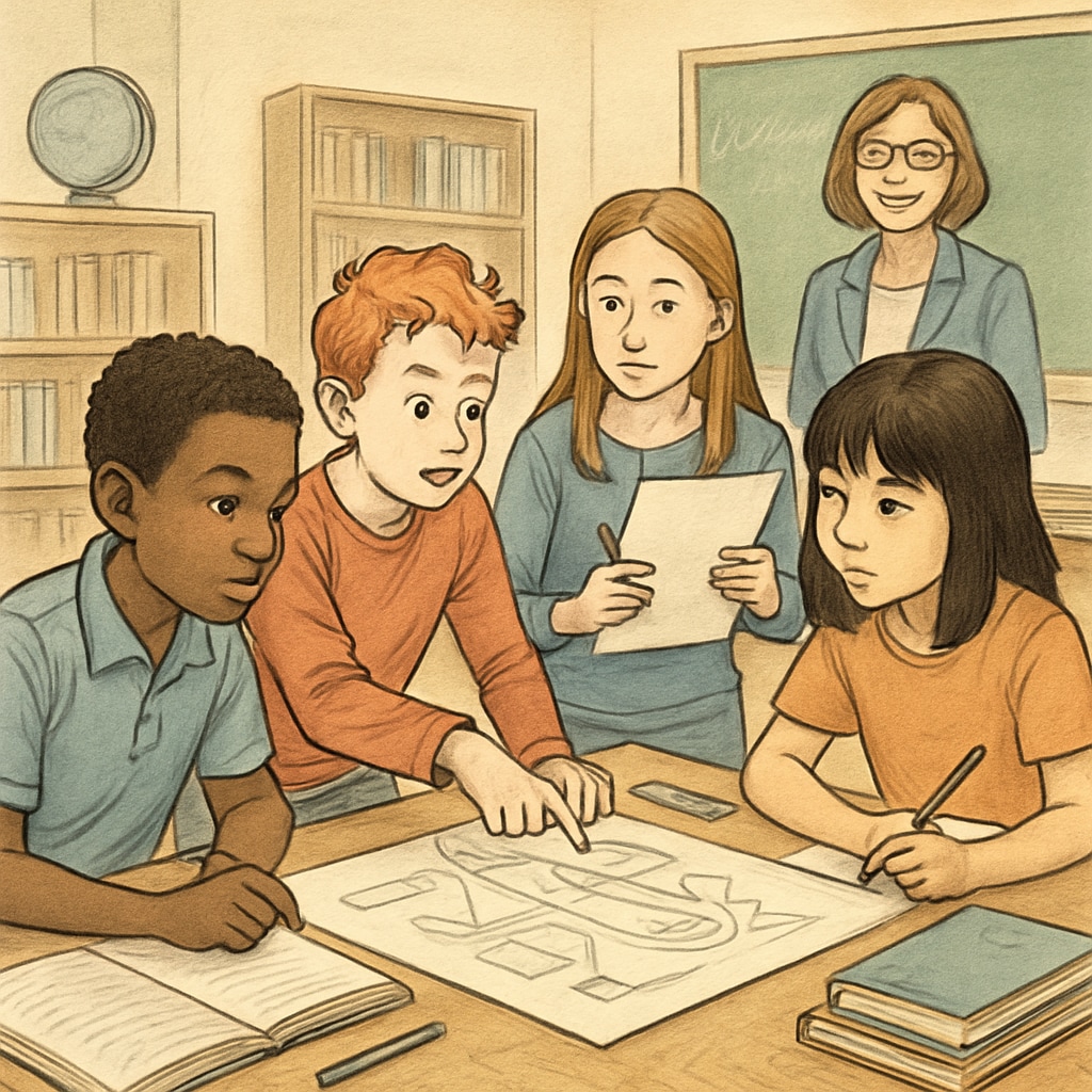 A diverse group of students, including ADHD learners, participating in a collaborative gifted education class. Collaborative gifted education class with ADHD students included.