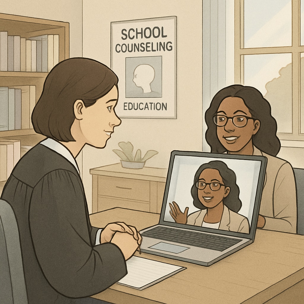 Graduate student interviewing a school counselor online