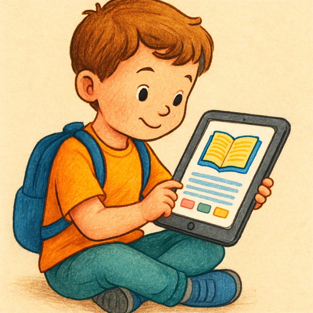 A child using a digital reading app on a tablet, showcasing the benefits of digital literacy.
