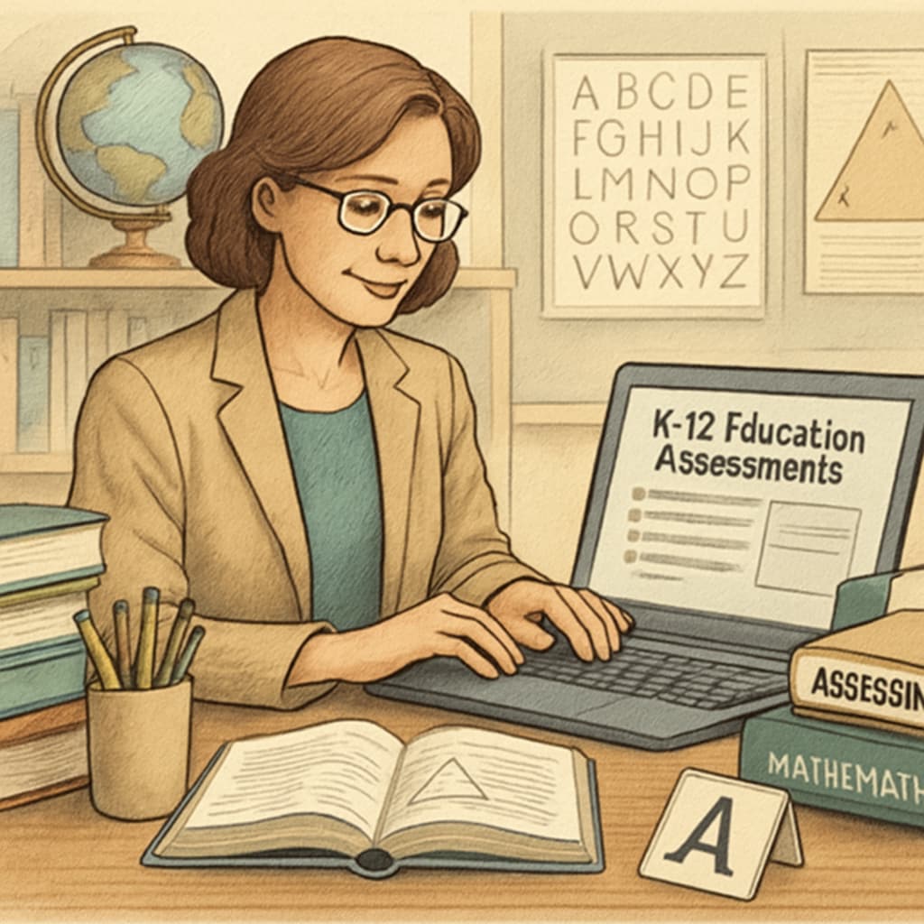 A teacher searching for quality K12 test resources on their computer.