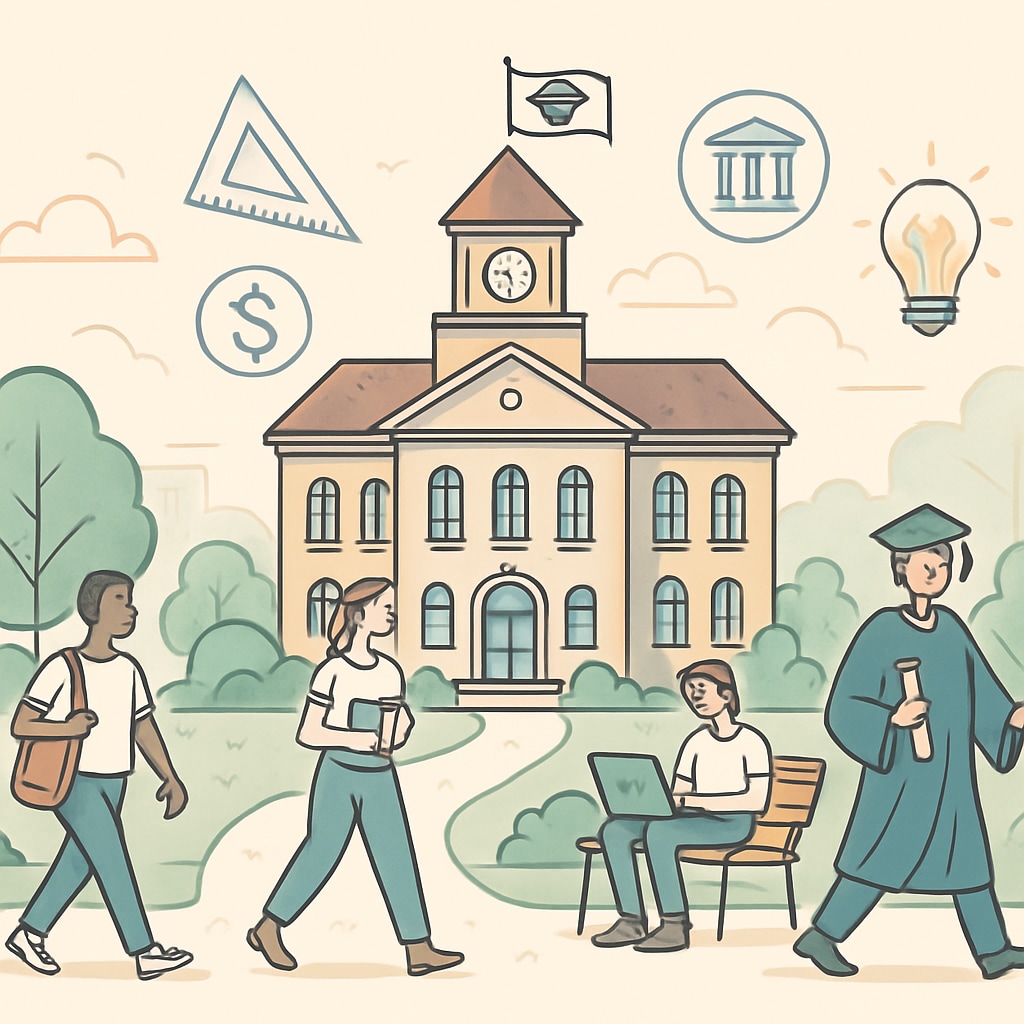 A bustling university campus in the United States, symbolizing higher education opportunities. U.S. university campus, representing opportunities for master’s degree applications.