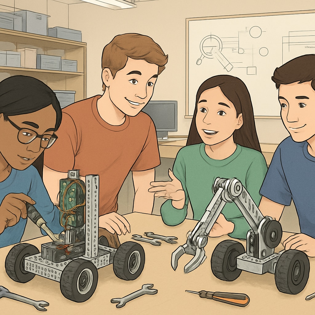 Students in a workshop blending technical skills with academic discussions.