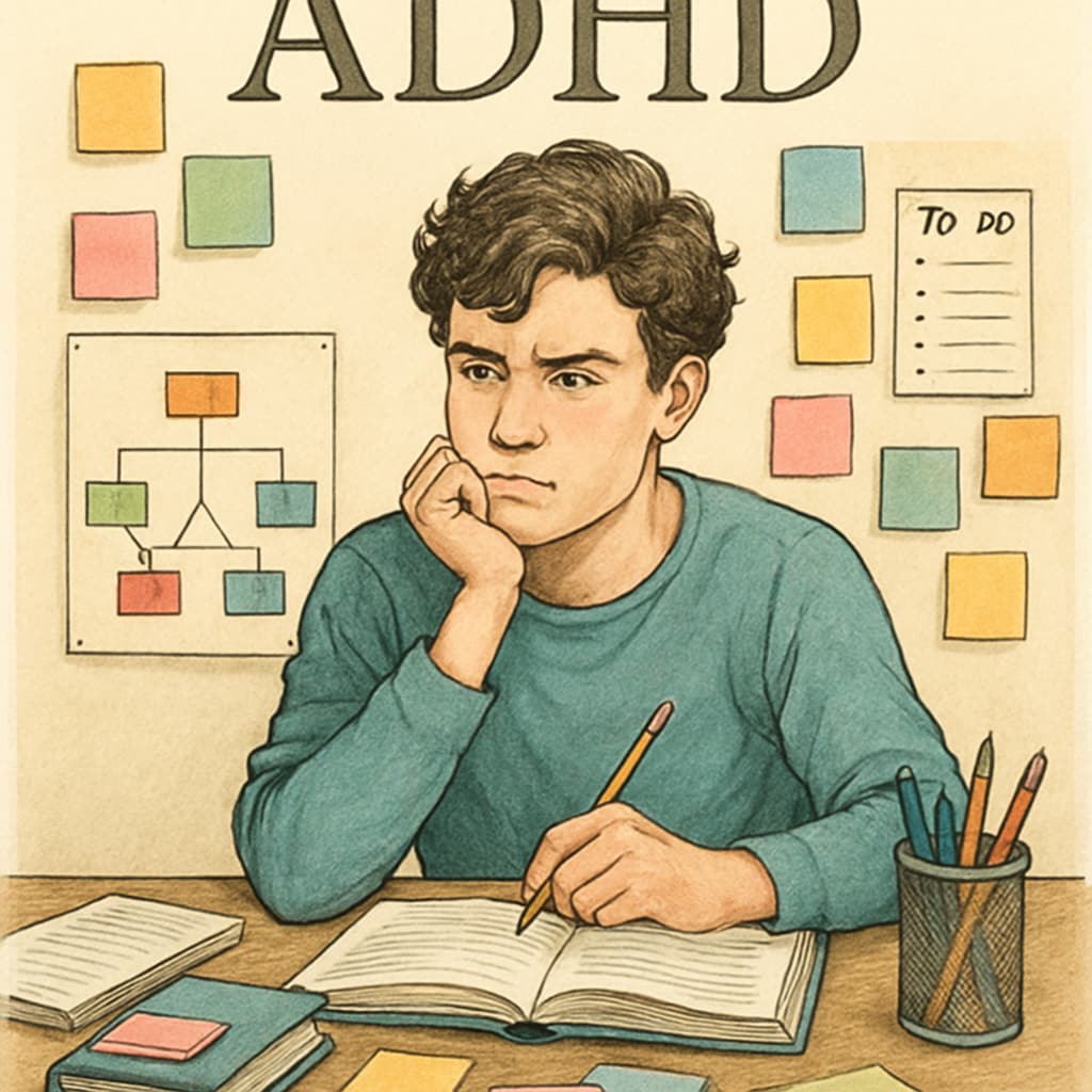 ADHD student studying with tools to manage focus and complete missing credits.