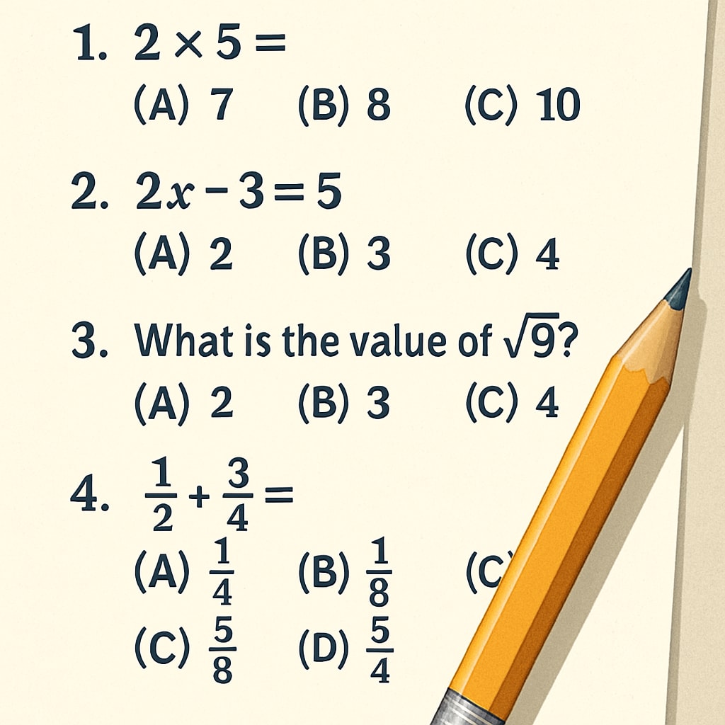 Multiple-choice math test paper, emphasizing exam format challenges.