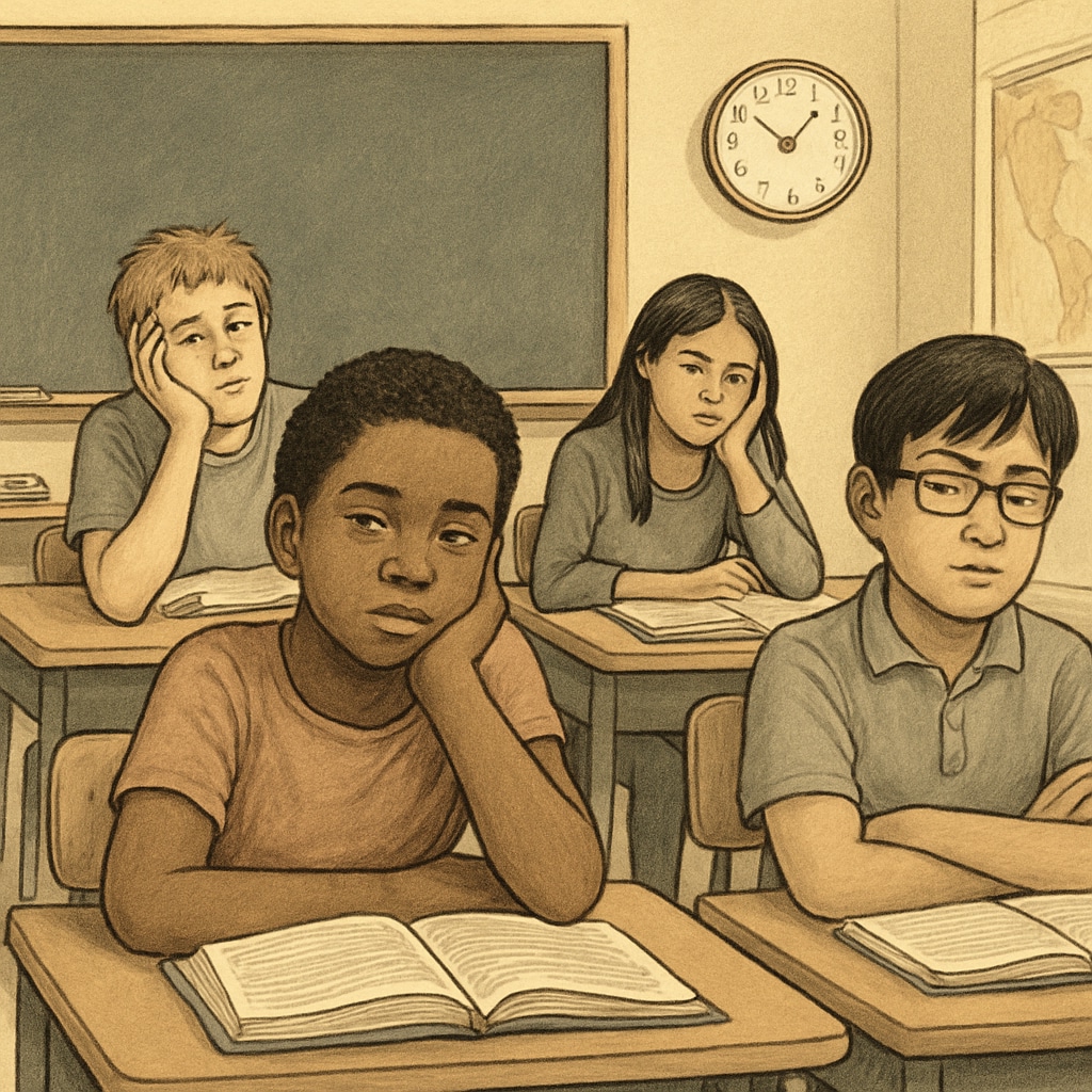 Students showing signs of disengagement in a classroom environment, highlighting global education challenges.