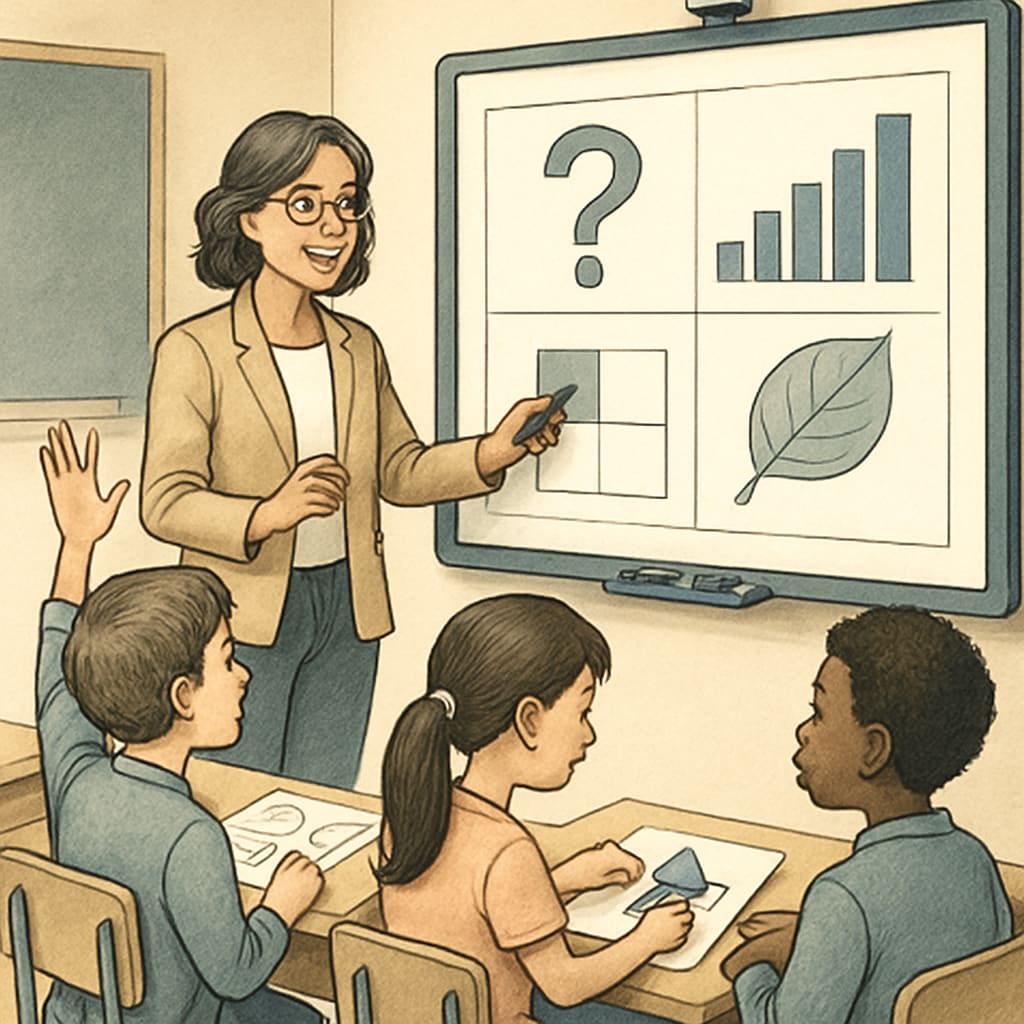 A teacher using interactive technology to combat student boredom in classrooms globally.