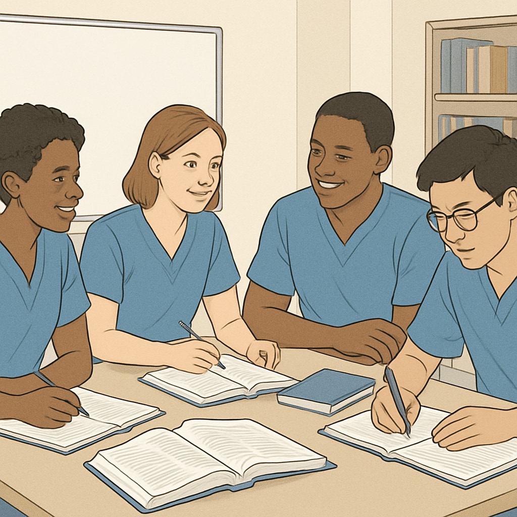 Nursing students working together in a study group.