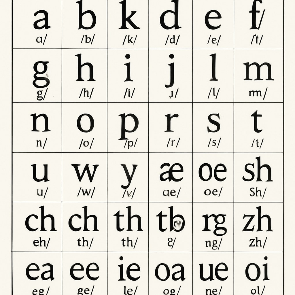 A detailed visual representation of the Initial Teaching Alphabet's 44-character set, including its unique phonetic symbols. A chart displaying the Initial Teaching Alphabet's 44 characters.