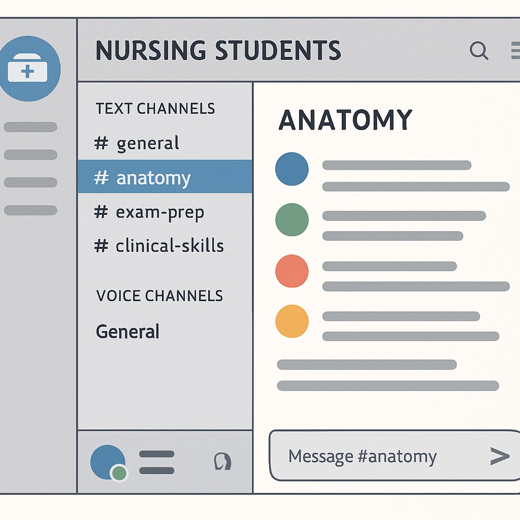 Discord server interface for nursing student study groups.