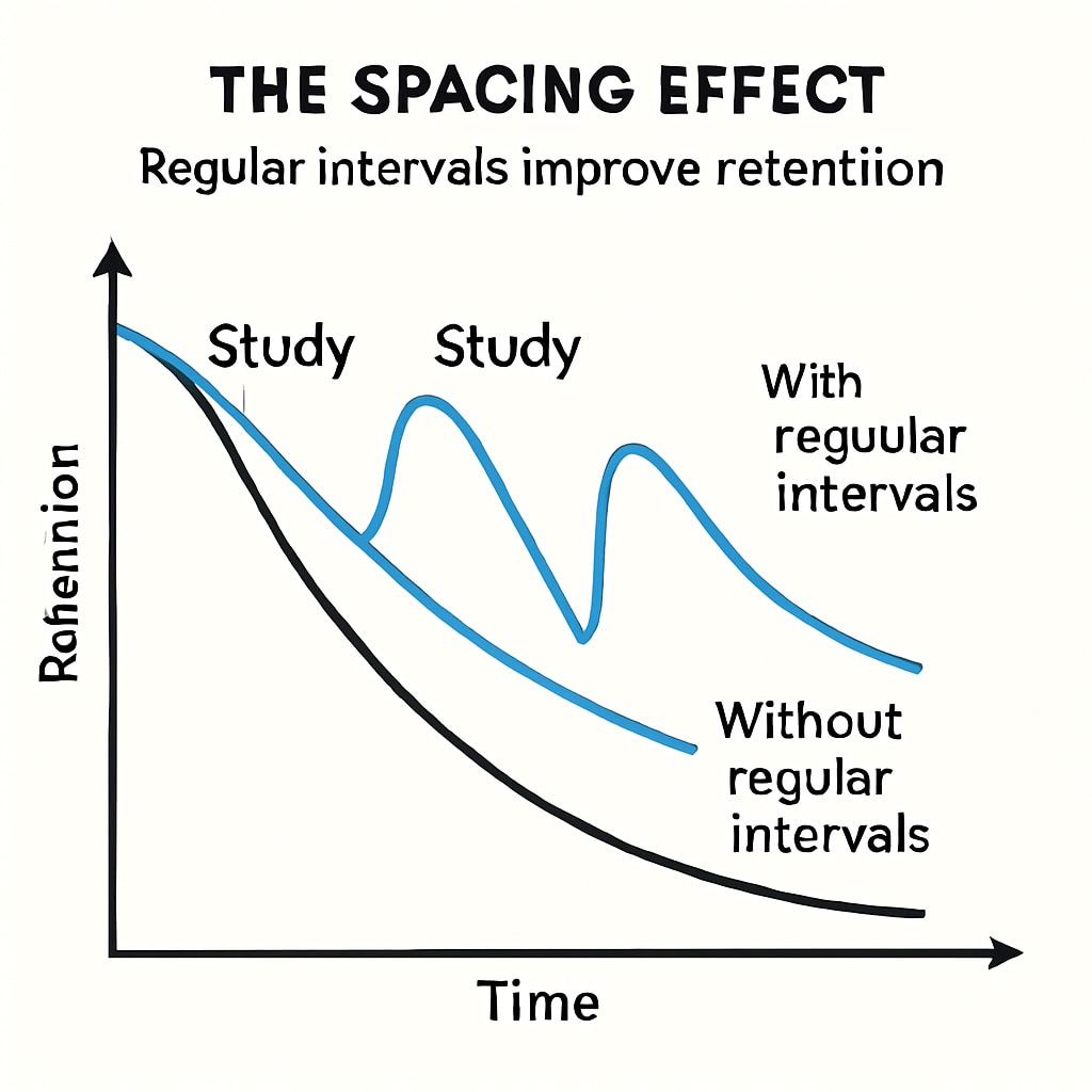 A chart visualizing the spacing effect and its relevance to year-round schooling.