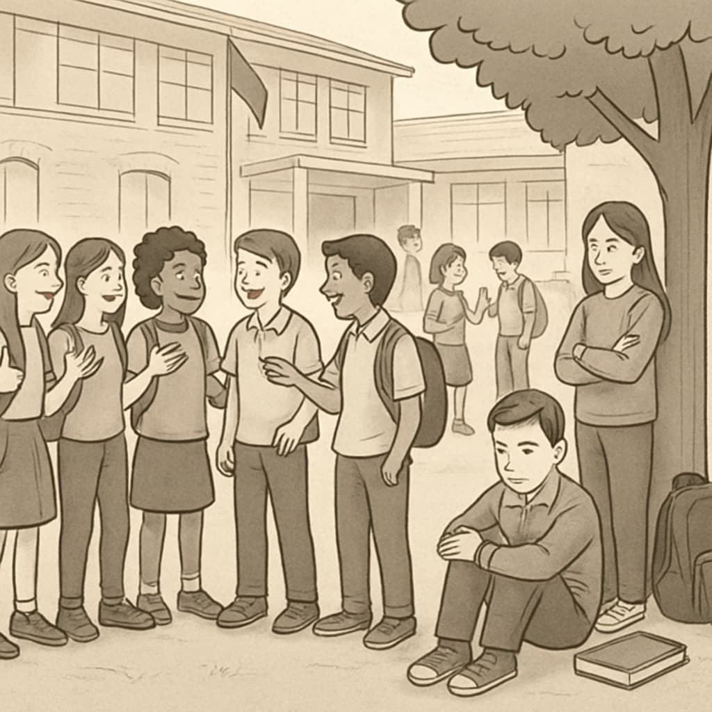 Students at a school event highlighting economic disparities.