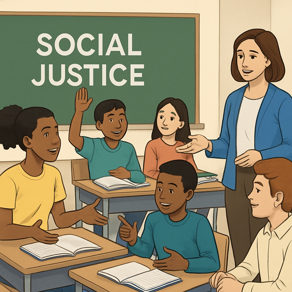 Diverse students in a classroom discussing wokeness and social justice.