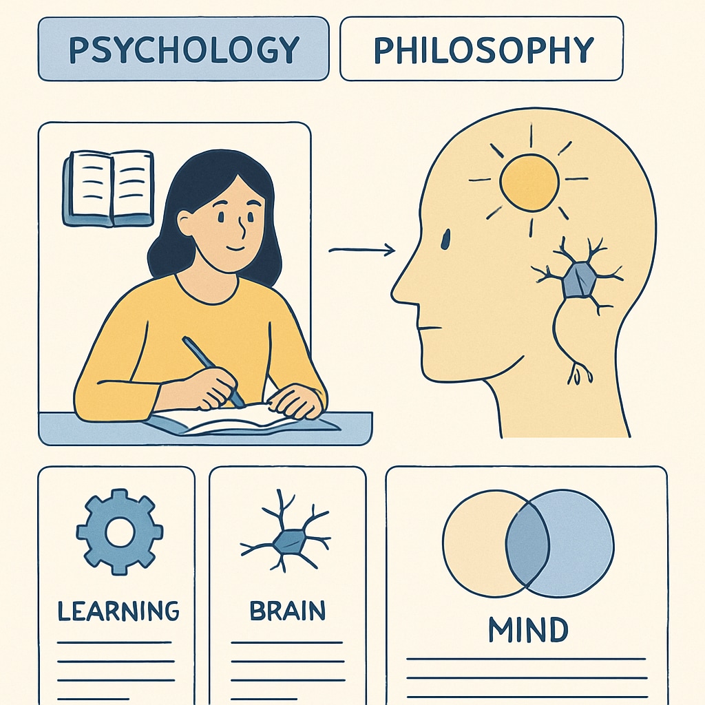 A screenshot of a student-friendly learning app featuring psychology and philosophy topics. Learning app with psychology and philosophy topics for students.