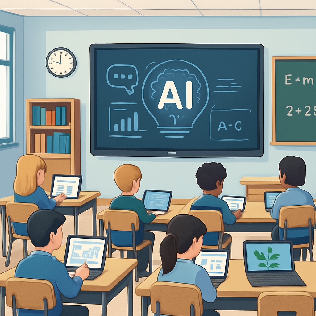 AI-powered classroom with smart boards and personalized learning tools