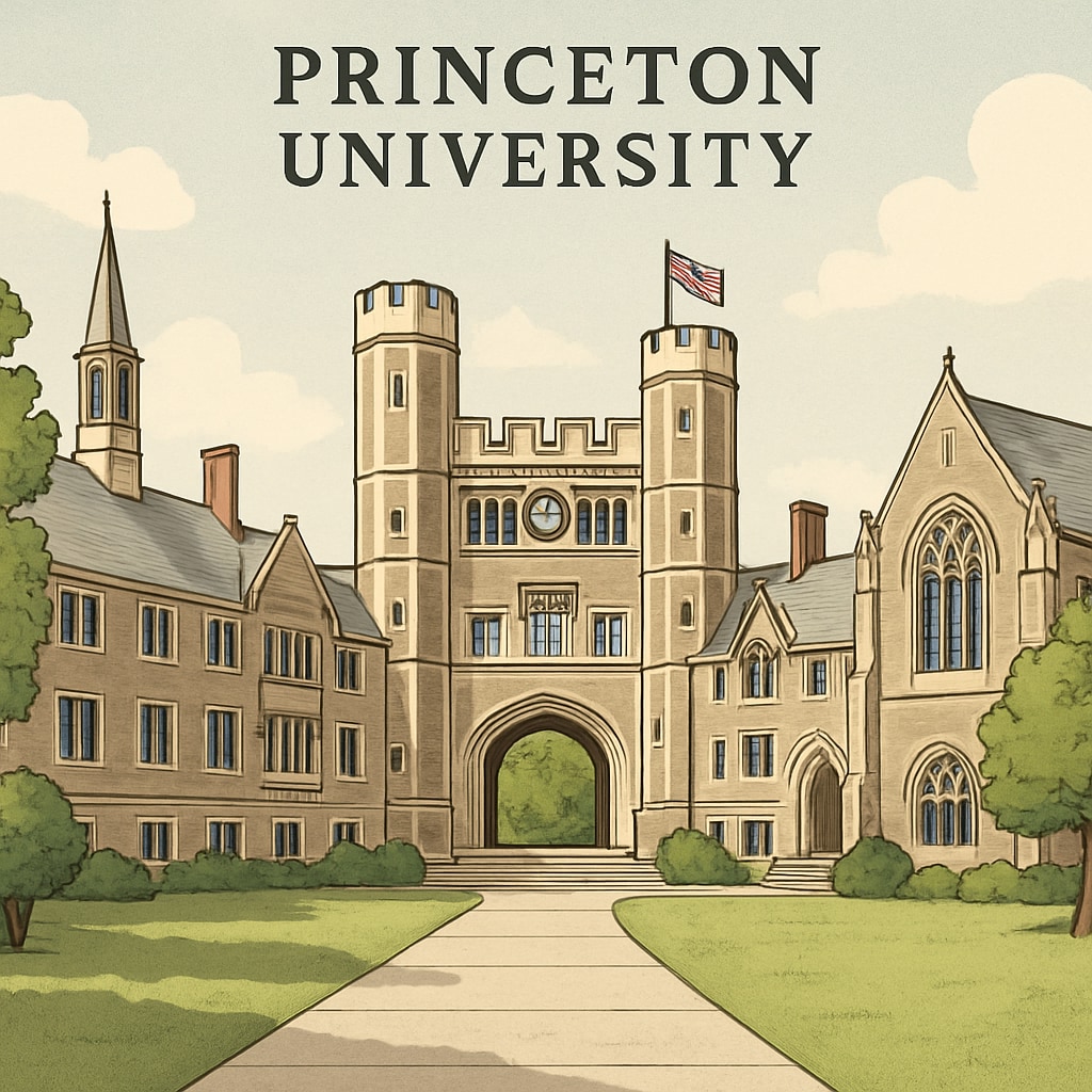 A view of Princeton University's iconic campus architecture, symbolizing prestige and tradition. Princeton University campus architecture representing Ivy League prestige.