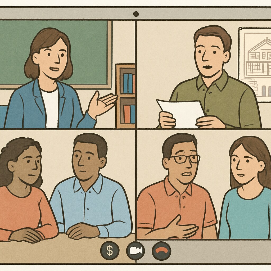 Virtual parent-teacher meeting during school reconstruction.