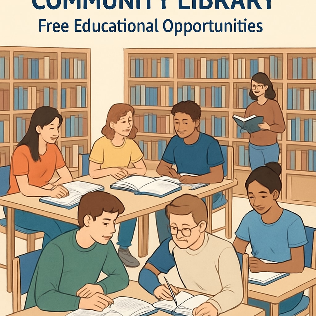 A community library with students engaged in study groups, showcasing free educational opportunities for high school learners. Students studying at a community library as part of external learning resources.