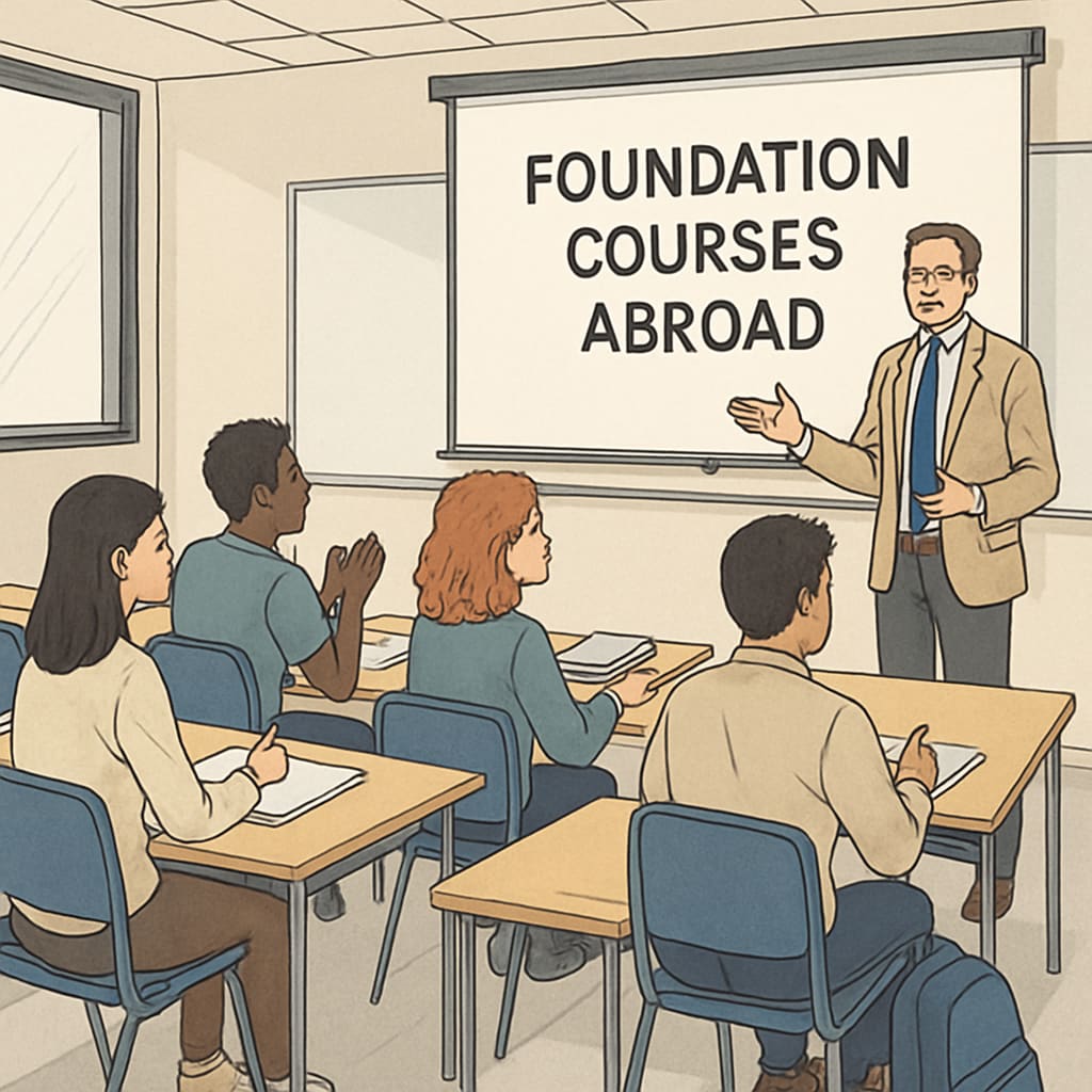 Students in a classroom studying foundation courses abroad.
