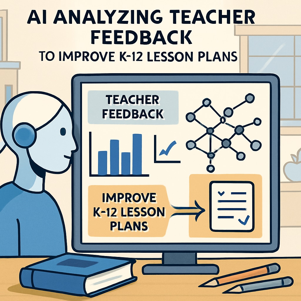 A visual representation of AI analyzing teacher feedback patterns to improve K12 lesson plans. AI analyzing teacher feedback to enhance lesson plans and teaching quality.