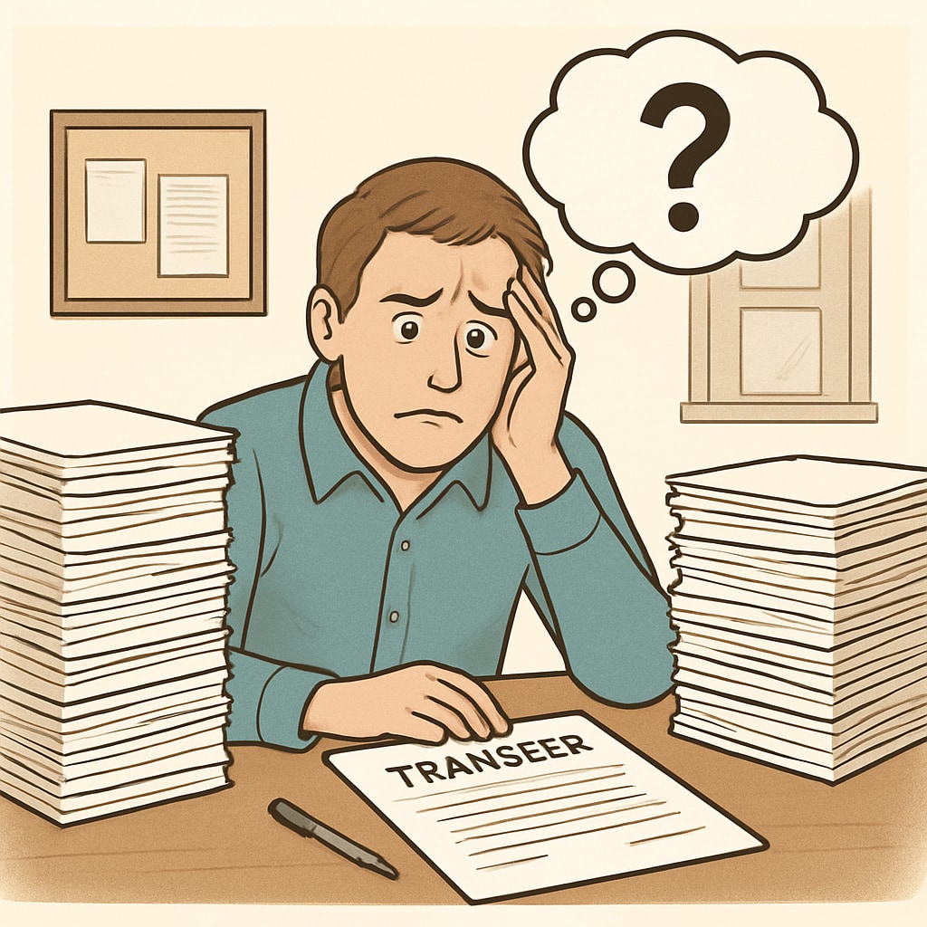 Parent struggling with school transfer forms due to poor district communication.