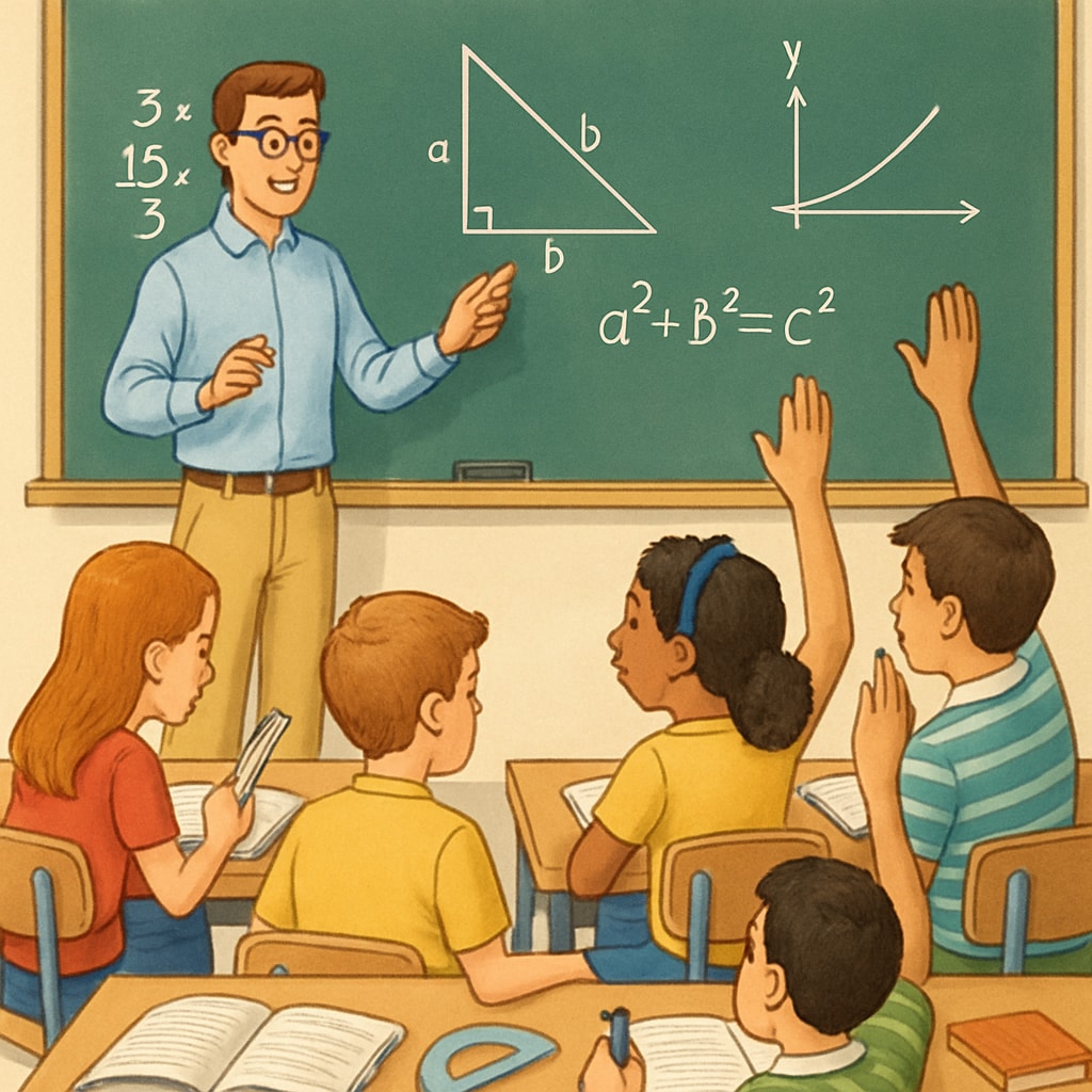 A classroom setting with students actively engaging in a math lesson, symbolizing the importance of foundational skills. Classroom setting with students learning math, highlighting foundational math skills.