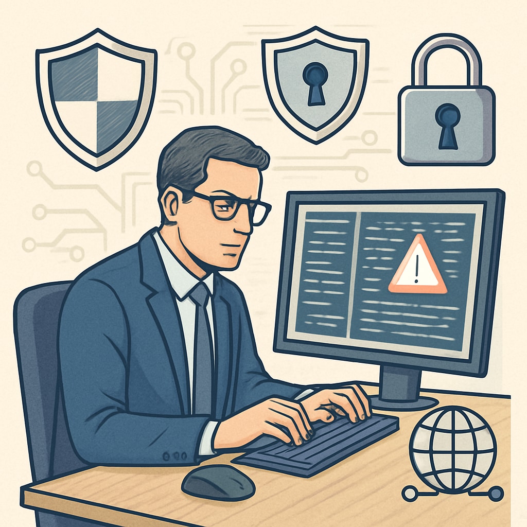 A professional analyzing cybersecurity threats on a computer, symbolizing the importance of digital protection. Cybersecurity professional analyzing threats, highlighting career opportunities.